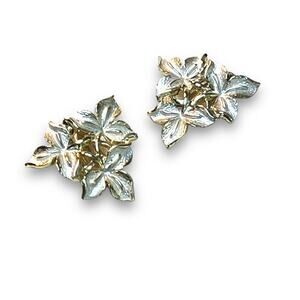 JUDY LEE VINTAGE 1950s FAUX GOLDTONE & WHITE TRIO LEAVES CLIP ON EARINGS